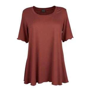Freja/Anna – Terracotta bluse i A-form med svej forneden – L. 80cm