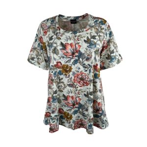 Rosemin Anna – Råhvid bluse i A-form med smukt vintage mønster – 80cm