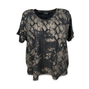 Rosemin Olivia – Sort bluse med vingeærmer i guld slangeprint i polyester