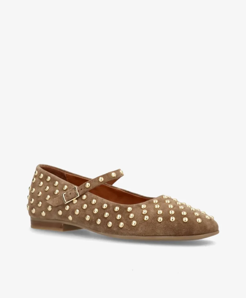 FLEUR S - Mørk beige ruskind - Ballerina med rem Dame - Billede 3