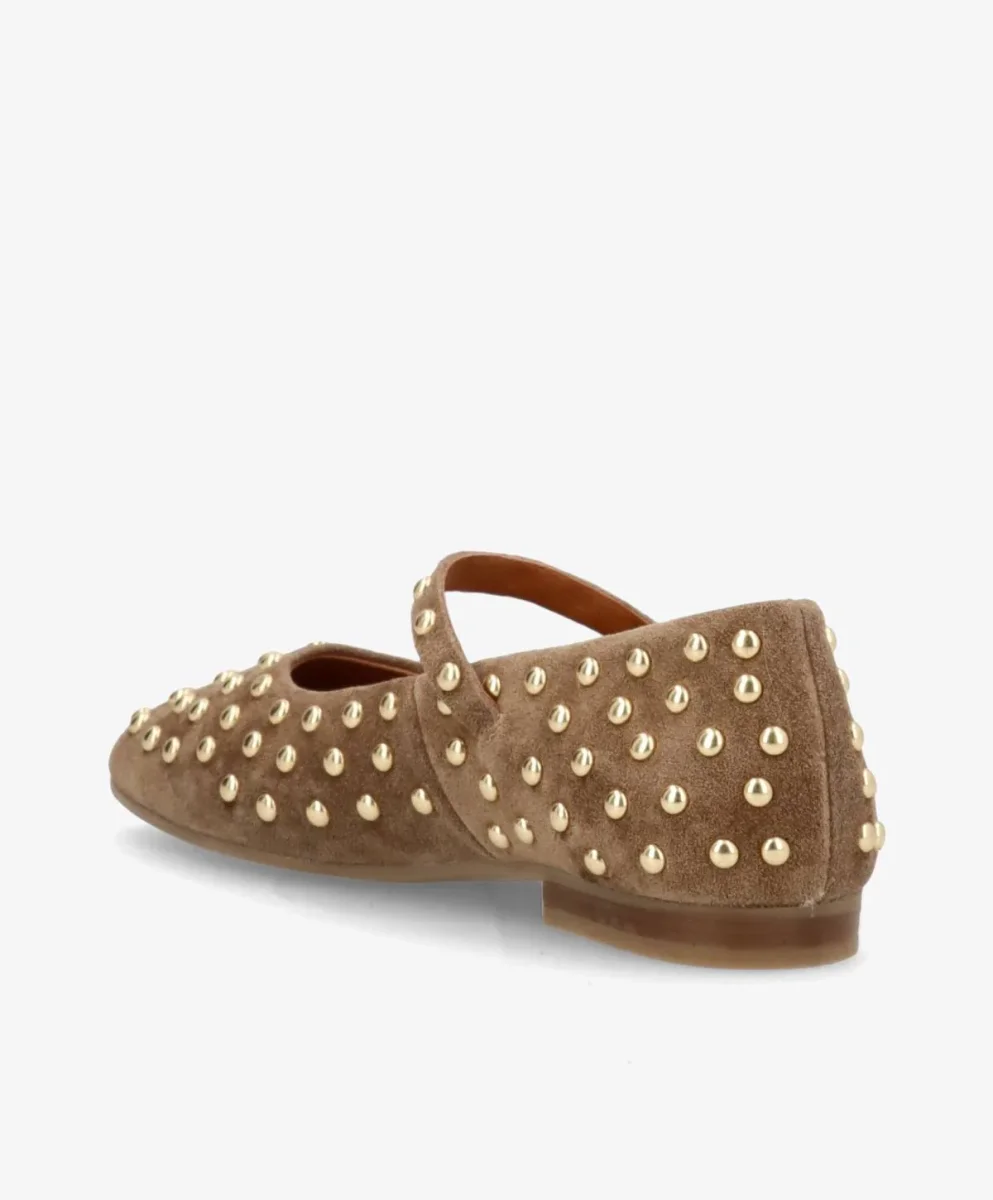 FLEUR S - Mørk beige ruskind - Ballerina med rem Dame - Billede 5