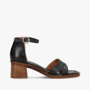 RIANNA - Sort læder - Sandal med hæl Dame